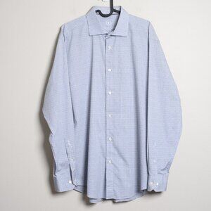 Bugatchi Uomo Large Button Down Dress Shirt Light Blue Checker